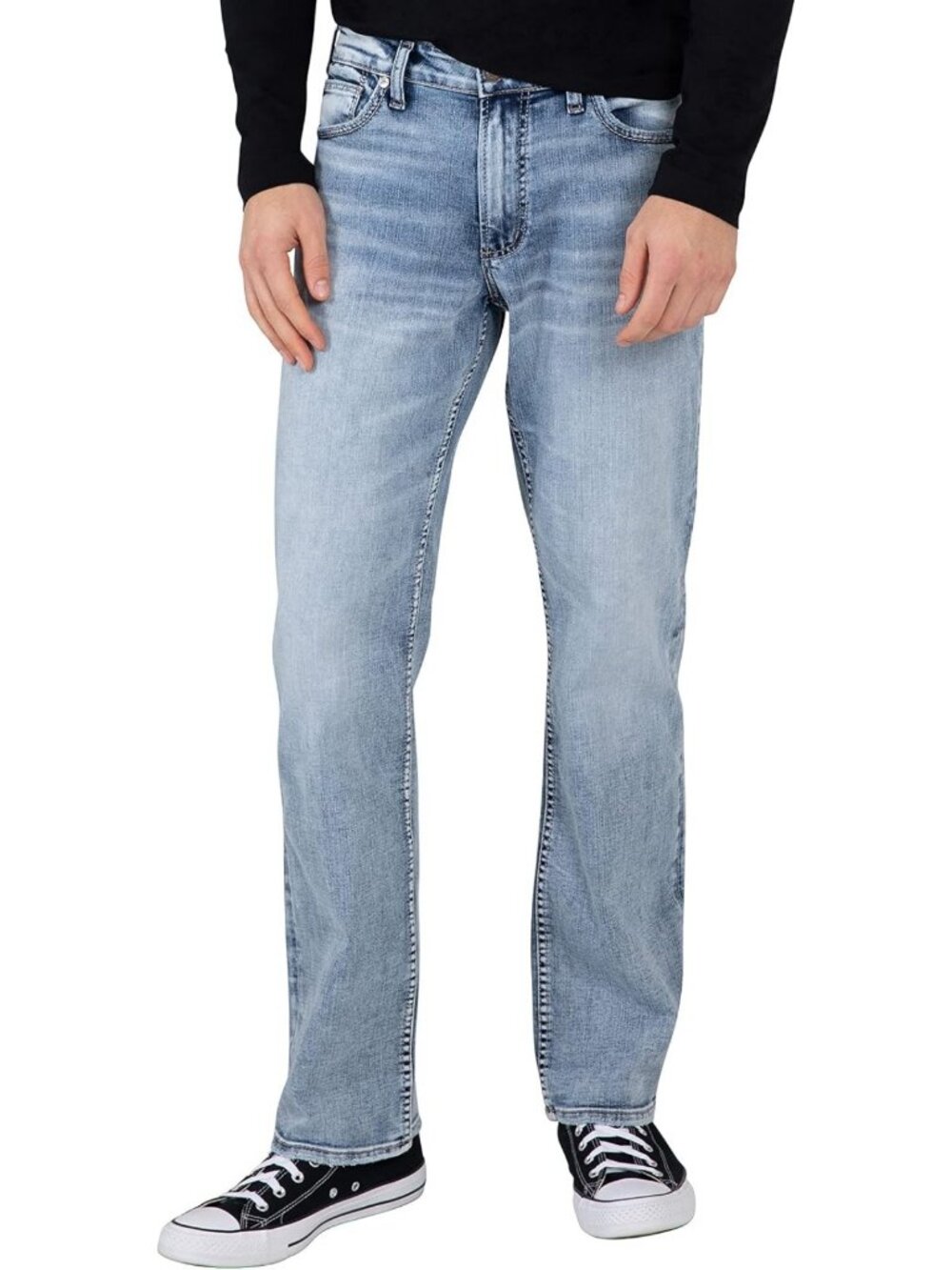 Classic Fit Straight Leg Jeans for Men - Stylish Silver Wash Denim Pants